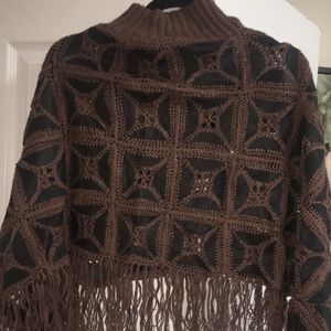 Leather Poncho Black and Brown